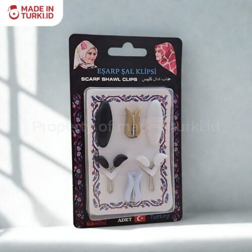 Esarp Sal Klipsi Black White - Set Klip Syal Selendang Hitam Putih Turki