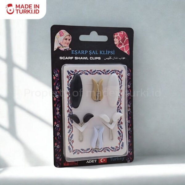 Esarp Sal Klipsi Black White - Set Klip Syal Selendang Hitam Putih Turki