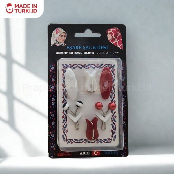 Esarp Sal Klipsi Red White - Set Klip Syal Selendang Merah Putih Turki