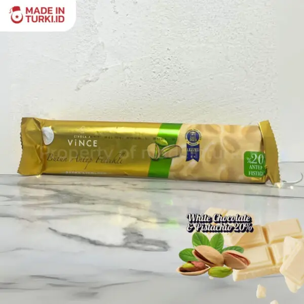 Cikolata Vince Butun Antep Fistikli 65gr - Cikolata Vince Cokelat Putih Pistachio 65gr Turki