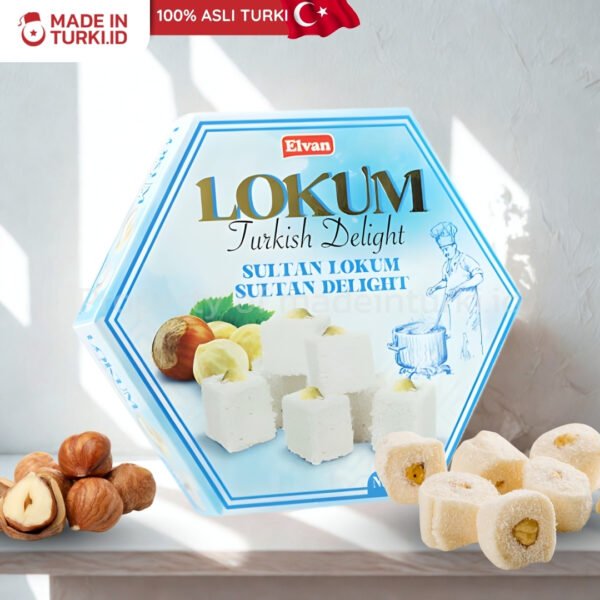 Elvan Lokum Hazelnut Sultan Turkish Delight 250gr - Elvan Lokum Manisan Dodol Permen Hazelnut Turki