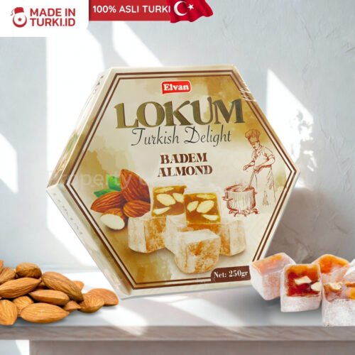 Elvan Lokum Almond Turkish Delight 250gr - Elvan Lokum Manisan Dodol Permen Almond Turki