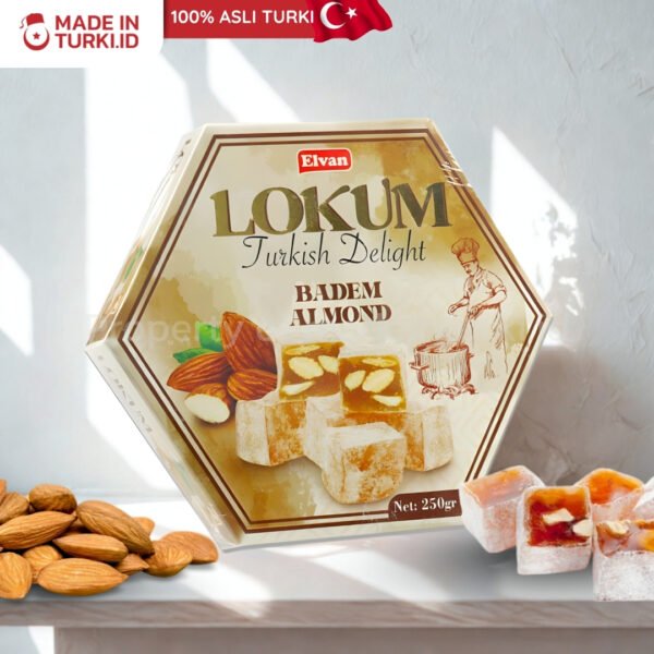 Elvan Lokum Almond Turkish Delight 250gr - Elvan Lokum Manisan Dodol Permen Almond Turki