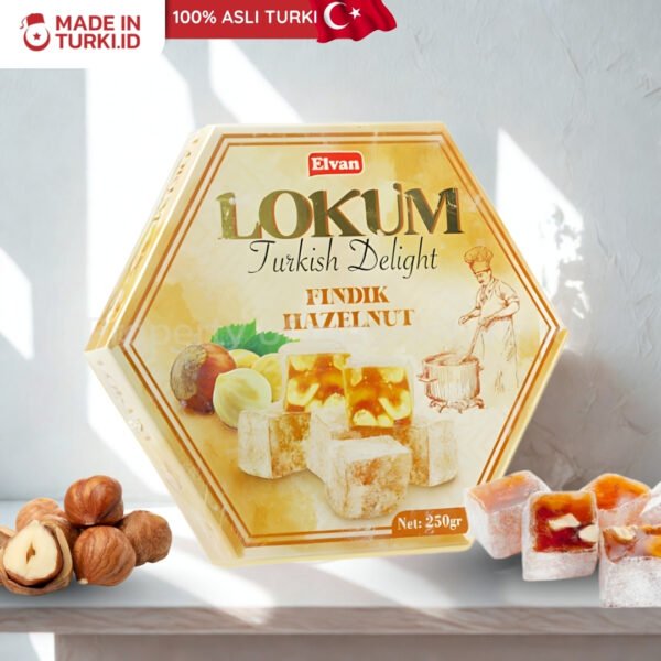 Elvan Lokum Hazelnut Turkish Delight 250gr - Elvan Lokum Manisan Dodol Permen Hazelnut Turki