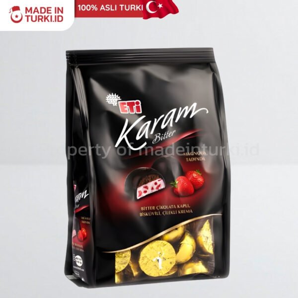 Eti Karam Bitter Magnolia Tadinda Bitter Cikolata Kapli, Biskuvili, Cilekli Krema 300gr – Eti Cokelat Isi Biskuit Cream Vanilla Stoberi Pack Asli Turki
