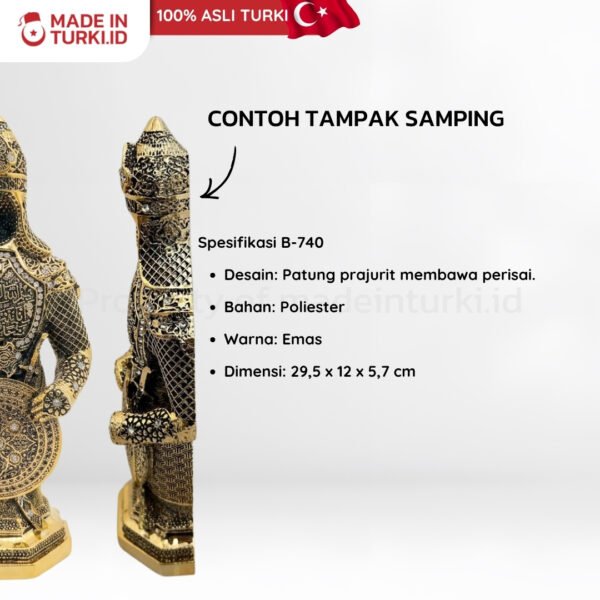 B-740 Altin - 2 Figure Yeni Kalkanli Buyuk Boy Zirh Altin B-740 - Hiasan Prajurit Ottoman Emas Asli Turki